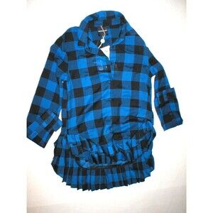 Womens 4 New NWT 36 S American Retro Designer Plaid Top Shirt Pleat Blue Black